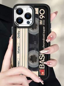 录音机 1 件装黑色复古磁带图案全保护 TPU 防震手机壳适用于 Apple 16、15、14、13、12、11 Pro Max 防水防摔防刮