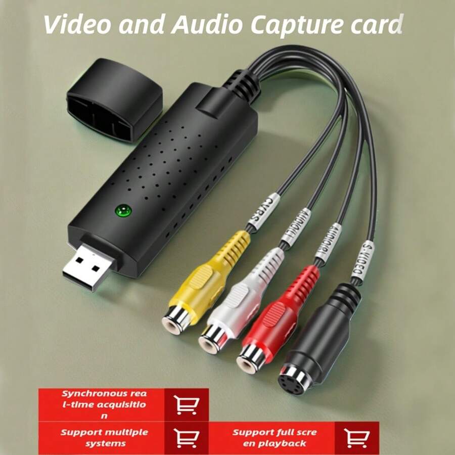 USB-Video-Aufnahmekarte zum Plug & Play - RCA zu HD 720P-Konverter für VHS, VCR, Hi8, DV-Tapes - kompatibel mit PC & unterstützt PAL/NTSC-Formate