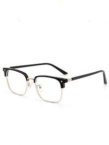 1 Pair Of High-Definition Anti Blue Light Glasses, Retro Men's Transparent Lens Glasses, Fashionable Half Frame Flat Light Glasses - 黑色 - 查看 9