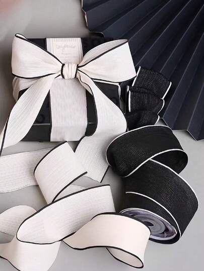 黑白闪亮垂直丝带，黑白布艺丝带，DIY蝴蝶结，鲜花包装草帽装饰，适用于DIY发夹 - 手工蝴蝶结配件，缝纫和针织用品，缝纫丝带，节日派对礼品包装