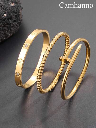 Camhanno 3 set di braccialetti alla moda e unici in acciaio inossidabile, adatti per l'uso quotidiano o per occasioni speciali delle donne, raduni, festival, matrimoni, regali di San Valentino, per la mamma, la Festa della Mamma, regali di Natale