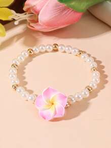 1 Peça Pulseira de Conta de Plumeria de Argila Macia, Adequada para Viagem, Feriado, Vestimenta Diária