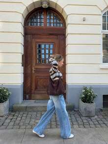 Senya 秋冬新款 V 领复古条纹撞色长袖前开襟针织开衫，女士时尚宽松毕业季开衫 - 彩色 - 查看 4