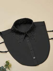 1pc Embroidered Lace Trim Sweatshirt Stage Style Chiffon Faux Collar - Black - View 21