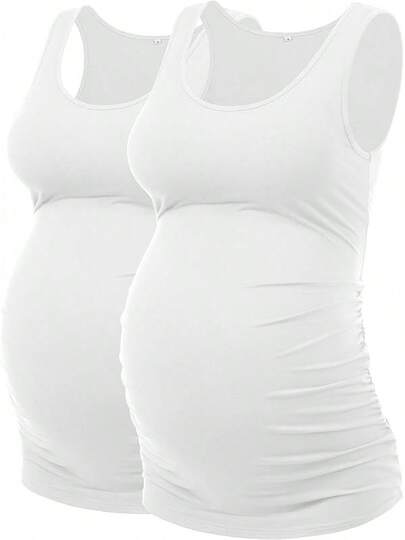 Camiseta sin mangas larga con pliegues laterales para embarazadas para uso casual en verano (S-3XL)