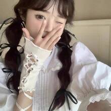 Tie Cuff Fingerless Gloves, Retro Aesthetic Y2K Style, Sexy & Fashionable DIY Sleeve Cuffs, Suitable For Spring/Summer