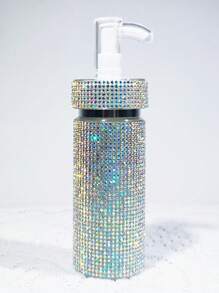 1 件可再填充 200 毫升水钻镶嵌乳液分配器泵瓶，奢华闪亮风格，无缝圆柱形，带全水钻图案