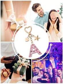 1pc Cute Bling Keychain Initial Letter Butterfly Star Pink Gift For Women Girls Bag Purse Handbags School Bag Car Key Cup Charms Accessories Car Accessories Goth Y2k