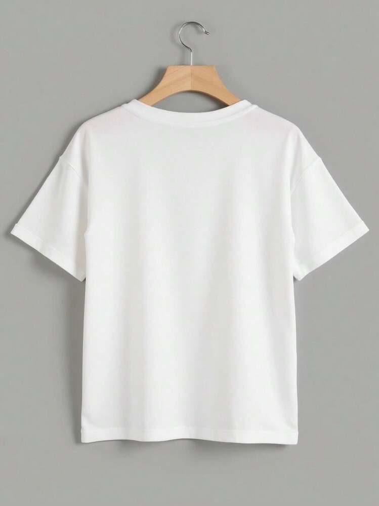 Playera esampado flora 3D plantas moño lazo strass Brillo  Estampado  Casual    Diamante imitación - blanco rojo - Añade 2