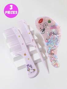 3pcs/2pcs Cartoon Hair Comb Set - Wet And Dry Combing And Styling Brush For All Hair Types, Durable ABS Plastic Handle, Perfect Gift Choice(Purple Unicorn Comb Pattern Random)