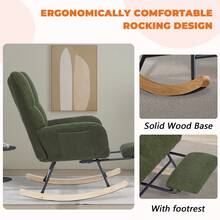 Rocking Chair Nursery With Foot Rest,Upholstered Glider Chair With High Backrest, Rocker Accent Armchair With Solid Wood Legs For Nursery Bedroom Living Room - Dark Green - View 3
