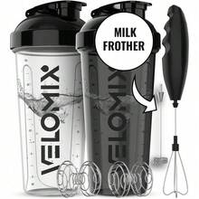 2-Pack 28oz/830ml Premium Shaker Bottles With 4 Stainless Steel Balls - Leakproof  Mixer Cups For Protein, Smoothies & Meal Replacement - Gym, Office, Travel & Home Use - Blue & Clear Combo With Measurement Marks - 提升起泡器 - 查看 1