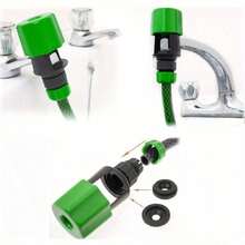 2 件套水龙头软管连接器适配器 - 防漏塑料水龙头至花园软管适配器，带绿色人体工学手柄，美标/欧标螺纹，适用于厨房浴室户外浇水、沙滩必需品、沙滩配件、泳池浮球