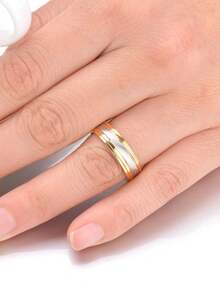 1 件永久不褪色格子水钻金色不锈钢戒指，情侣首饰，男友生日礼物