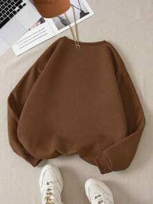 1PC Girls Cute & Playful Bear Print Crew Neck Sweatshirt, Soft & Comfortable, Spring & Autumn Daily Casual Wear - Coffee Brown - View 3