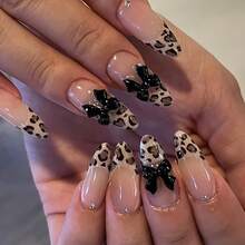 24Pcs Flower Press On Nails Extra Short Almond Fake Nails Colorful Floral Artificial Spring Nail Design French Tip False Nails Pink Full Cover Glue On Nails For Women Girls Acrylic Nails Decoration - 豹紋假指甲-10 - 查看 1