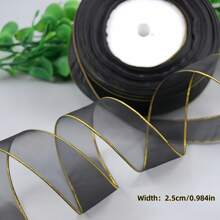 2.5 Cm / 0.984 Inches Gold Trimmed Yarn Ribbon Ribbon Decorative Ribbon,Gift Box Tie,Bouquet Decoration,Wedding Bouquet Tie,Gift Decoration Material,Headdress Bow,DIY Handmade Material,Cake Box Decorative Ribbons, Venue Decoration