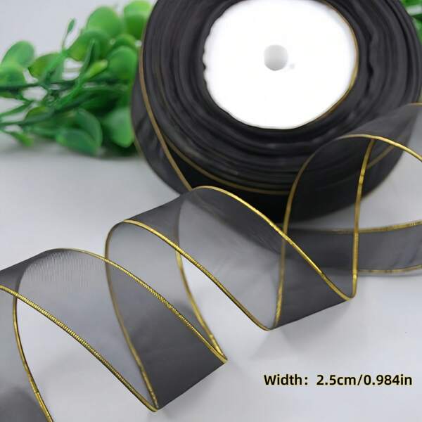 2.5cm/0.984in Gold Edge Chiffon Ribbon Transparent Ribbon DIY Handmade Gift Box Packaging Ribbon Bow Clothing Headdress Accessories Decorative Ribbon Edge Chiffon Ribbon Gift Box Packaging Decorative Clothing Wedding Accessories Transparent Gold Edge Ribbon High-End Gift Box Ribbon Wedding Arrangement Decorative Corsage Material Fresh Flower Cake Decorative Tape Bouquets Decorative Ribbons Ribbon For Cake Boxes Tie Ties For Cupped Hand Bouquets