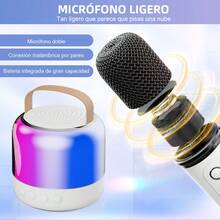 Mini Nuevo Karaoke portátil, KTV doméstico con Efecto de Cambio de Voz y luz LED, con 2 micrófonos inalámbricos, Altavoz Bluetooth 5.3, Adecuado para Viajes al Aire Libre, regalo de cumpleaños, KTV en casa, al aire libre, viajes,De vuelta al cole - Blanco - Ver 7