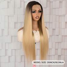 Brown Blonde Ombre Color Wigs Long Silky Straight Lace Front Wig Colorful Glueless Lace Front Synthetic Halloween Wig Heat Resistant Fiber Hair Replacement Wig For Women Cosplay Party & Daily Use