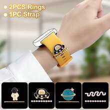 3PCS Little Boy Planet Spaceship Series Decorative Ring+Quick Release Strap Bracelets Compatible With Huawei Watch Fit 3 4 Silicone Band Strap Compatible With HUAWEI FIT 4 Pro - one-size - View 10