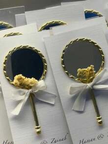 1/3/15pcs,Decorations, Figurines, And Gifts For The Saudi National Day Celebration.Thick And High-Quality Retro European Style Single-Sided Portable Mini Mirror With Metallic Luster, Paired With Lace Bow And Mini Dried Flower, Equipped With Butterfly Handle, Suitable For Wedding Souvenirs, Blessing Gifts, Makeup, Travel, Camping, And Is A Gift For Colleagues And Students. May God Bless You With Happiness Through This Mirror. - Multicolor - View 3