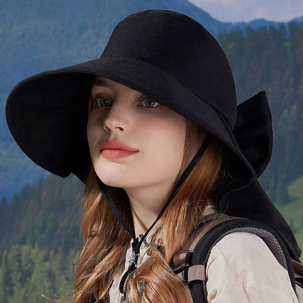 Sombrero de paja plegable para mujer, visera de sol para bicicleta con protección UV y sombra para el cuello, para verano