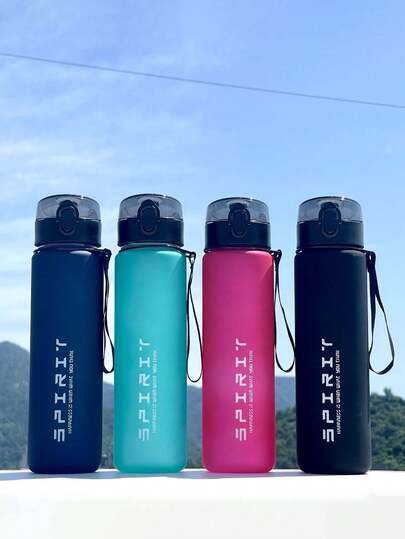 1 pièce, Gourde de sport en plastique givré portable de 750 ml, étanche, en matériau PC, avec paille en silicone et cordon de transport, convient pour la salle de sport, les activités extérieures, les voyages, l'école et le bureau