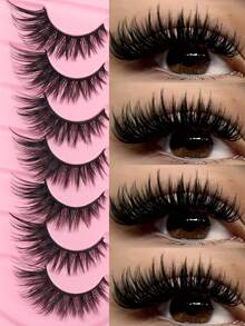 7 perechi de gene false KJ3 roz, tip ochi de pisică - Gene false ultra-subțiri, 0,07 mm, moi și ușoare, reutilizabile pentru începători, lungimi multiple 6-18 mm, cu ondulare C/D, aspect natural pentru purtare zilnică, petreceri, Halloween, festivaluri de muzică, machiaj festiv al ochilor, gene ochi de pisică, gene cu ondulare ușoară