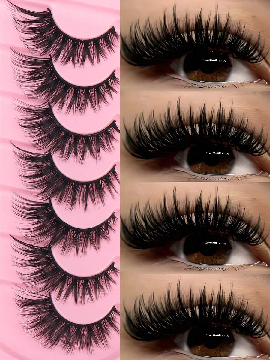 7 perechi de gene false KJ3 roz, tip ochi de pisică - Gene false ultra-subțiri, 0,07 mm, moi și ușoare, reutilizabile pentru începători, lungimi multiple 6-18 mm, cu ondulare C/D, aspect natural pentru purtare zilnică, petreceri, Halloween, festivaluri de muzică, machiaj festiv al ochilor, gene ochi de pisică, gene cu ondulare ușoară