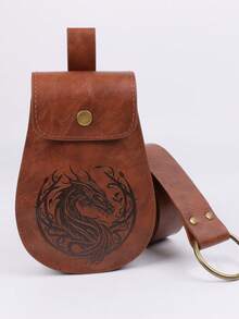 2pcs/Set Medieval Dragon Embossed Faux Leather Belt Pouch - Renaissance LARP & Cosplay Waist Bag - Multicolor - View 4