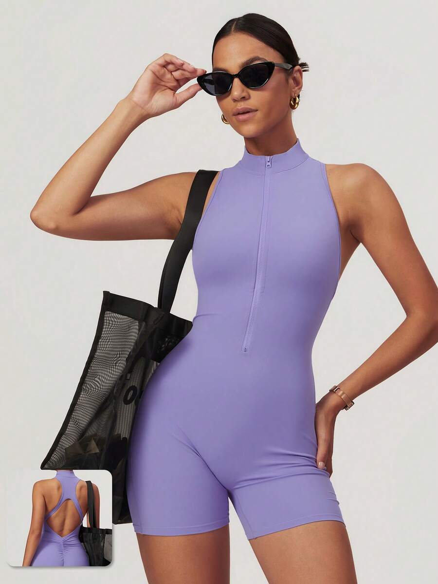 MASKERT Combinaison de yoga pour femmes, combinaison de sport à manches courtes pour l'exercice, combinaison séchage rapide à haute élasticité, combinaison gaine pour l'été