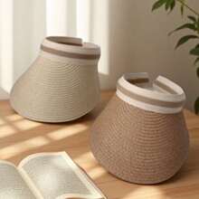 قبعة قش شمسية كاكي لصيف أحادية القطعة، قبعة واقية من الشمس للخارج