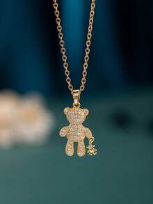 1pc Fashion Minimalist Zirconia Bear Pendant Necklace For Women, Suitable For Everyday And Various Occasions, Can Be A Great Gift For Family And Friends - Multicolor - View 2