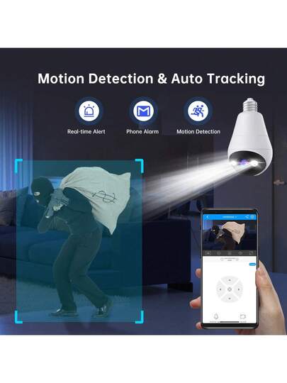 2.4G 1080P WIFI Verlichting Bulb Camera, HD Mini 360° PTZ Panoramic Slimme Home IP Camera,E27 Indoor Outdoors, Dome Surveillance,Baby Pet Monitor,Two Way Audio, Motion Detection Alarm Works 5G Phone Computer Ipad, Great view 5