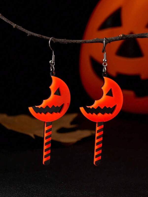 1 Pc Halloween Cool Black Pumpkin Lollipop Earrings For Ladies' Gatherings And Gifts