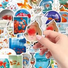 50pcs Korean Healing Dreamy Minimalist Goldfish Doodle INS Style Stationery Tissue Box Envelope Decorative Stickers - Multicolor - View 8