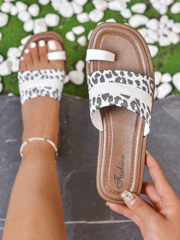 1 Pair Women's Colorblock Leopard Print Chinese Style Beach Casual Retro EVA Flat Flip Flops, Comfortable Beach/Summer Outdoor Slippers