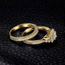 JewelryPalace Vintage 14K Gold Plated Halo Engagement Ring Wedding Band Bridal Sets - B-鍍金-1CT - 查看 6