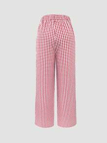 Plaid Print Elastic Waist Straight Leg Pants, Suitable For Office, Business, Vacation, Casual, Daily Wear, College, Travel, Spring/Summer New Arrival - Rose Red - View 7
