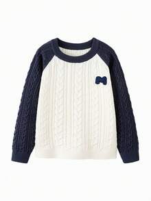 mini bala 儿童学院风毛衣 2025 秋季柔软保暖套头衫 - 藍紫 - 查看 4