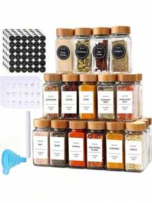 Kitchen Spice Jar Set, 12/24pcs Glass Seasoning Container With Lids, 120ml Cumin & Spice Jars, Glass Bottle