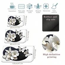 1 件可水洗花卉和蝴蝶装饰地毯/垫 - 防滑、隔热、耐用、吸水、适用于厨房、洗衣房、浴室、入口通道、现代设计、精确印刷、多功能地板保护垫、柔软且易于存放、完美的礼物