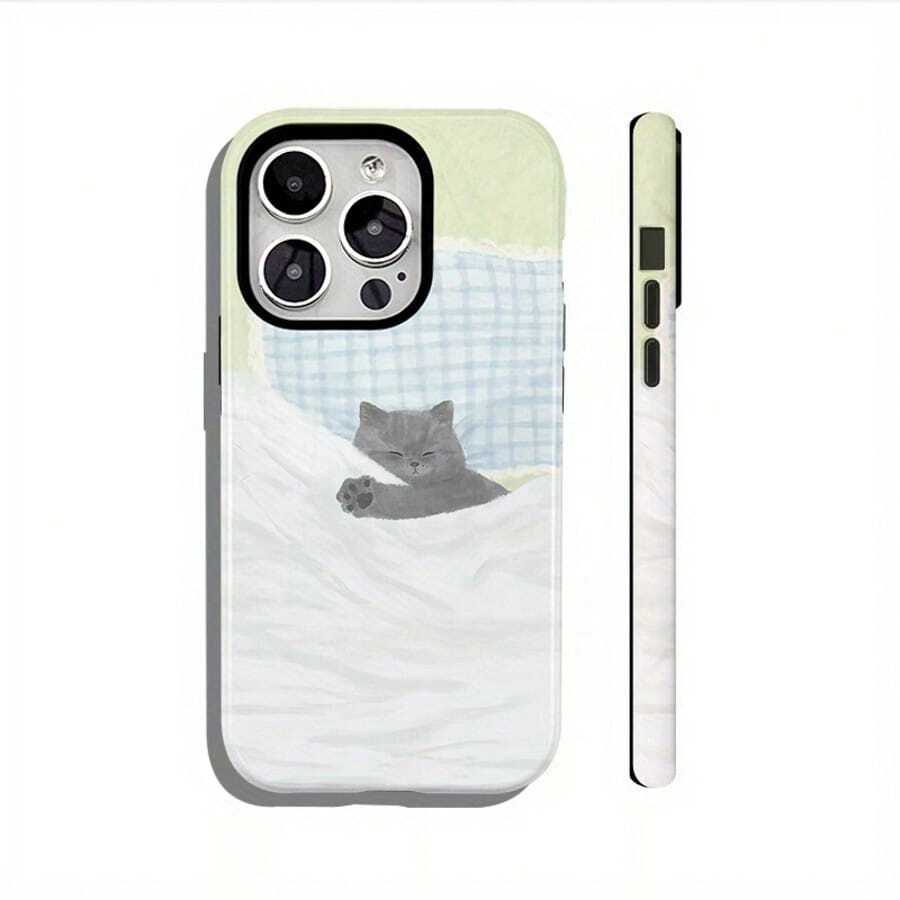 1 funda para teléfono móvil con impresión a color sin pérdida de 360 grados, diseño de gato durmiendo, a la moda, simple, dos en uno, anticaídas, a prueba de golpes, de cobertura completa, adecuada para APPLE 16 Pro Max/16 Pro/16 Plus/16/15/14/13/12/11. Bonita y moderna, es una buena opción para diversos festivales. - Blanco - Ver 1