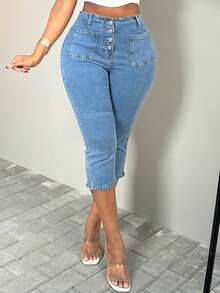 Women's Slim Fit Jeans - 7 Point Long Skinny Jeans Are Comfortable And Casual For Everyday Wear. - 中等水洗藍 - 查看 2