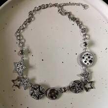 Vintage Y2K Ästhetik Pentagramm Stern Anhänger Silber Farbe Choker Kette Halskette für Frauen Coole Hip Hop Schmuck Charm Accessoires - Verschiedenfarbig - Übersicht 3