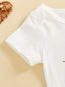 Mono de manga corta con cuello redondo y estampado de letras de Acción de Gracias para bebés y niñas - Blanco - Ver 7