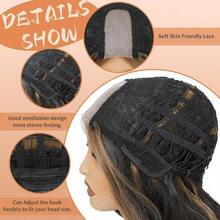 MBrown Highlight Wig Long Wavy Wigs For Women Natural Wavy Curly Synthetic Lace Front Wig Middle Part 26inch Heat Resistant Fiber Wig For Daily Party Use8001 - 棕色挑染假髮 - 查看 6