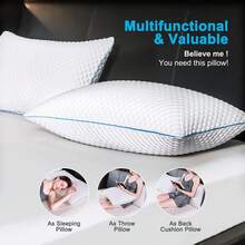 Cooling Bed Pillows Set Of 2, Shredded Memory Foam Pillows With Gel, Adjustable Firmness For Side, Back, Stomach Sleepers, 20x26, White,8643979