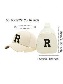 2件套A-Z字母棒球帽和包，适合男孩，时尚团队运动遮阳帽，带可调节肩带 - 旅行腰包斜挎包 - 米色 - 查看 9